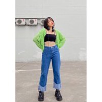 Quần jeans gấp lai ống suông