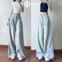 Quần jeans Hari xanh bạc ánh rêu ống rộng