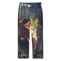 Quần jeans in họa tiết phong cách đường phố Mỹ cho nam với họa tiết in và ống thẳng nhuộm tie-dye