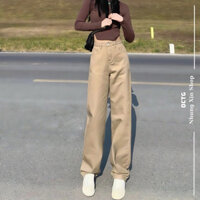 Quần jeans KAKI ống đứng rộng y ảnh dày dặn hack dáng che khuyết điểm chân phong cách Hàn Quốc