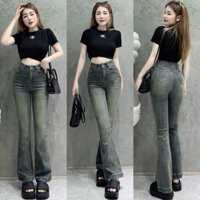 Quần jeans loe gấu to lưng cao màu sắc mới lạ