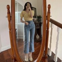 Quần jeans lưng cao phong cách retro Hong Kong cho nữ