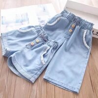 Quần Jeans Lửng Mùa Hè Phong Cách Hàn Quốc Cho Bé Gái Quần Đùi Thời Trang Năng Động Cho Nữ