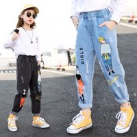 Quần Jeans Lưng Thun Co Giãn In Họa Tiết Hoạt Hình Thời Trang Cho Bé Gái 4-1T