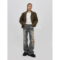 Quần jeans màu bạc rách gối