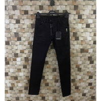 Quần Jeans Nam B2 Đen Trơn Khoá Lệch Đơn Logo 2 Sáng Bóng Chữ Viền Túi Sau Khuy 4 Cúc Hàng QC