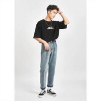 quần jeans nam baggy ống đứng vải jeans cao cấp  áo thun đen - áo thun đen in chữ,Xl