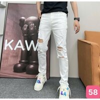 Quần jeans nam boy phối rách vá màu trắng chất bò cao cấp co dãn tốt form skinny đẹp AD1993 Nhiều Mẫu Mới