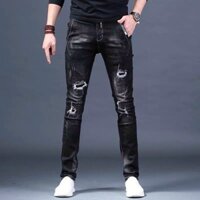 Quần Jeans Nam Đen Bạc Phối Rách Năng Động Cá Tính