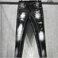 Quần jeans nam đen dài wash 2 đáy rách xước cào nhẹ vẩy sơn co giãn trẻ trung năng động hottrend