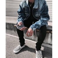 QUẦN JEANS NAM ĐEN ZIPPER TRƠN VÀ RÁCH GỐI SKINNY