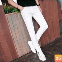 Quần jeans nam màu trắng trơn không rách gối chất liệu bò jean cao cấp co dãn 4 chiều đẹp form rin skinny LAVADO26