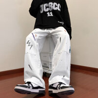 Quần jeans nam mùa hè mới, phong cách đường phố hip-hop, màu trắng, phong cách Hồng Kông, quần cargo thời thượng