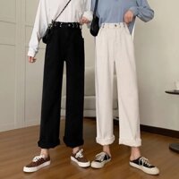 Quần Jeans Nam Nữ Màu Trắng Đen Xanh Ống Rộng Cạp Cao Gài Khuy Phong Cách Ulzzang Phom Unisex Loại 1 Mặc Hàng Ngày