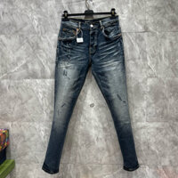 Quần Jeans Nam PP Gam Màu Xanh Nhạt Lông Chuột Rách Xước Ít Khuy 4 Cúc Chất Vải Denim Co Giãn - Hàng Chuẩn QCCC