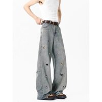 Quần Jeans Nam Puppy Original Thêu Flocking Quần Dài Cặp Đôi Đen Xanh