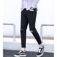 Quần jeans nam rách gối, dáng skinny màu đen - FATADO QJ012