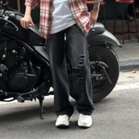 Quần Jeans Nam Rách Gối Xanh, Đen AWM-011
