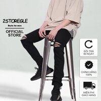Quần Jeans Nam Rách Gối 2STOREGLE Chất Jean Cotton Co Giãn Dáng Ôm Thời Trang
