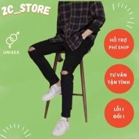 Quần jeans nam skinny rách gối , đen, ôm chân , vải co dãn không phai màu