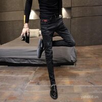 Quần jeans nam slim fit chín điểm mùa thu, quần skinny xã hội nam slim, quần jeans đen co giãn phong cách Hàn Quốc