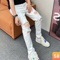 Quần jeans nam vá da boy phố rách gối màu trắng trơn chất liệu bò co dãn 4 chiều form dáng skinny đẹp lavado Q26 mẫu mới
