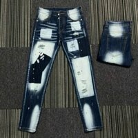 QUẦN JEANS NAM XANH VẨY SƠN HÌNH Ô VUÔNG CÓ BỐN CÚC