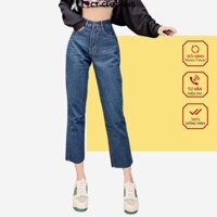 Quần jeans ngố lửng cắt gấu, quần jeans boyfriend lưng cao - QD01779