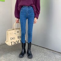 QUẦN JEANS NỮ 2022 ỐNG BÓ DÀI VẢI CO GIÃN XANH 1050 LƯNG CAO VẢI ĐẸP