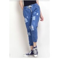 QUẦN JEANS NỮ 9 PHÂN LƯNG THUN VẢI MỊN, QUẦN JEANS BAGGY LƯNG CHUN HÀNG SAO HÌNH ĐÓ KO ẢO