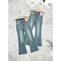 Quần jeans nữ 9 tấc ống loe lưng cao co giãn