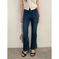 Quần jeans nữ cổ điển màu xanh, cạp cao, kiểu dáng boot-cut, phong cách Hàn Quốc, mùa xuân hè 2025, quần jeans ôm retro cho nữ 2781