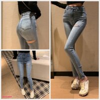 QUẦN JEANS NỮ DÀI RÁCH MÔNG PHẢI + RÁCH ĐÙI TRÁI LƯNG CAO SKINNY TÔN DÁNG CHUẨN VIET FASHION