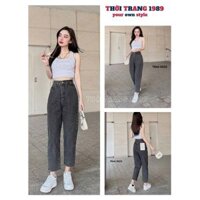 Quần jeans nữ dáng baggy màu khói trơn lạ mắt, Quần bò baggy chất mềm ko co giãn phong cách retro - 1989