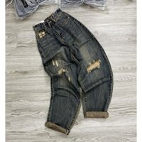 Quần jeans nữ dáng baggy sau lưng chun đùi xước rách new utt7