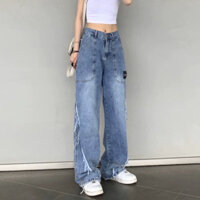 Quần jeans nữ dáng thung, quần jeans cạp cao tua rua phong cách Ulzzang_j26 hottrend 2024