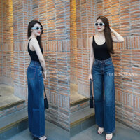 Quần Jeans Nữ GAP&CAP Quần Jean Ống Suông, Ống Rộng Lai Thường có Wash Lưng Ngang Rốn Dài 100-102cm VNXK