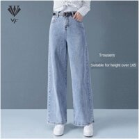 QUẦN JEANS NỮ LƯNG CAO ỐNG SUÔNG DÀI RỘNG XANH NHẠT