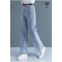 QUẦN JEANS NỮ LƯNG CAO ỐNG SUÔNG DÀI RỘNG XANH NHẠT VIET FASHION