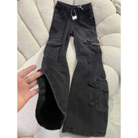 Quần jeans nữ mùa đông mới, phong cách Mỹ, quần ống loe, màu đen xám, cao cấp, đa năng, ôm sát, không dính
