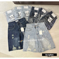 Quần jeans nữ ngố lửng chi tiết mài rách hàng Qccc