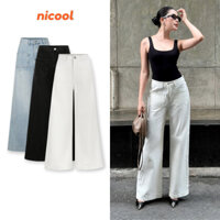 Quần jeans nữ NICOOL dáng suông dài ống loe rộng lưng cao màu trắng basic sang trọng N41-Q54