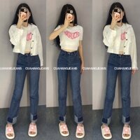 Quần jeans nữ ống đứng co giãn lưng cao Cuahangjeans (ảnh thật)