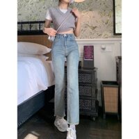 Quần Jeans Nữ Ống Đứng , Quần Bò Nữ Ống Đứung Tua Rua Gấu Siêu Xinh DC27