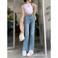 Quần Jeans Nữ Ống Đứng , Quần Bò Nữ Ống Đứng Màu Xanh Hàn Quốc TL04