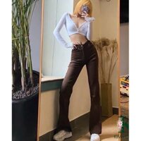 Quần jeans nữ ống loe màu nâu