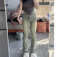 Quần Jeans Nữ Ống Loe , Quần Bò Nữ Ống Loe Màu Xanh Che Khuyết Điểm Siêu Tốt TL41