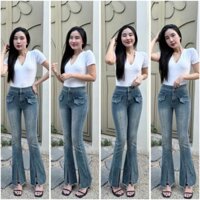 Quần Jeans Nữ Ống Loe Xẻ ống Lai tua