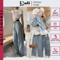 Quần Jeans Nữ Ống Rộng Cạp Phối Màu Cạp Cao Fullsize - Quần Bò Trơn Nữ QD027 - DOLI Clothes