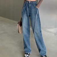 Quần Jeans Nữ Ống Rộng Gân Chéo Tôn Dáng Fullsize - Quần Bò Nữ Dáng Thụng C028